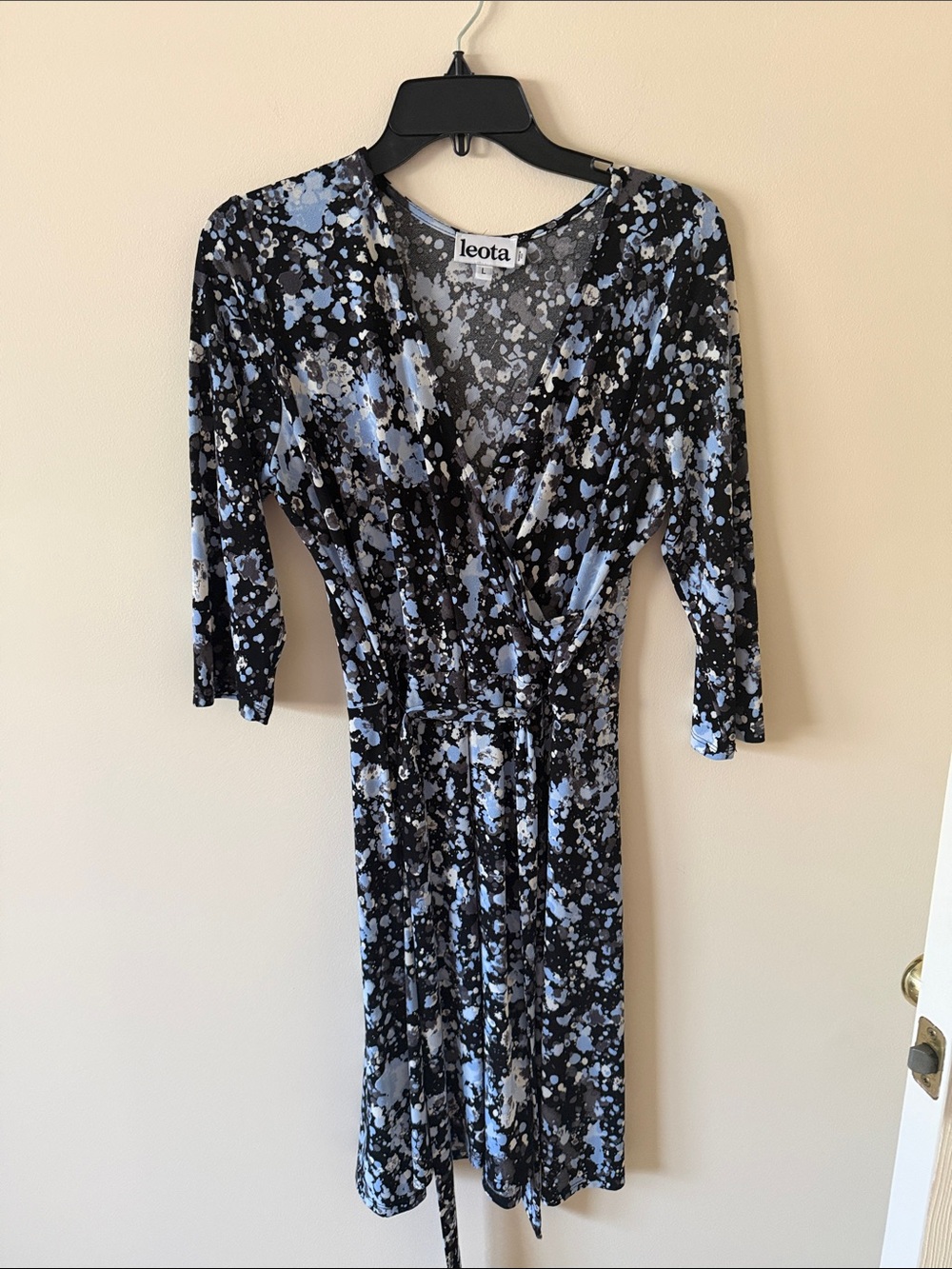 Leota Black & Blue Floral Wrap Dress with Tie Waist